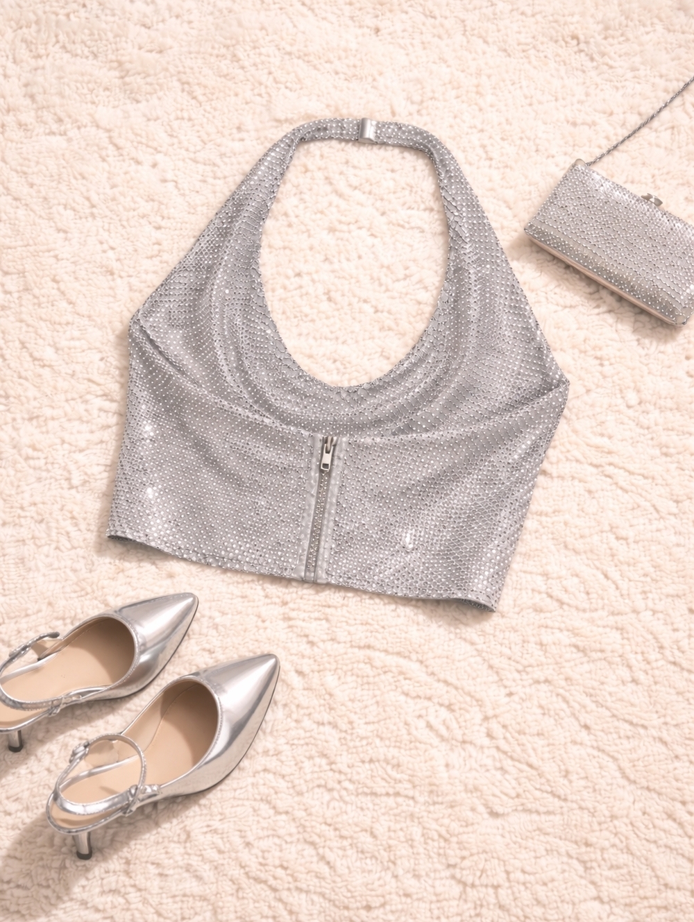 Silver Rhinestone Halter Top - Picture 2 of 5